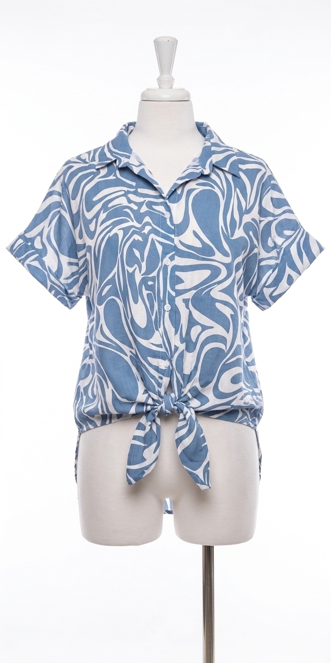 NEW GIGI MODA tropical button down shirt in blue